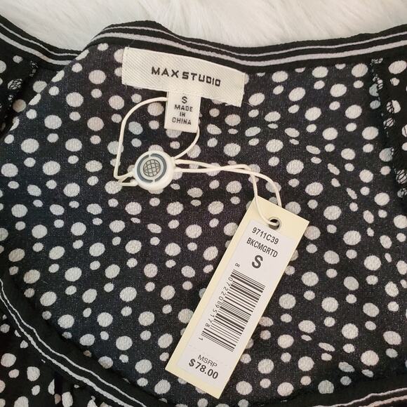 $10 SALE!!! NWT$78 Max Studio Small Polka Dot Ruffle Trim Blouse - Picture 4 of 6